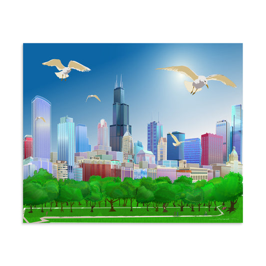 Chicago Summer Seagulls [Illustration Art Print]