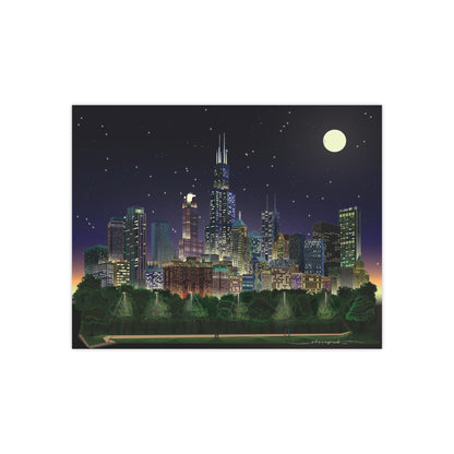 Full Moon Night Chicago [Illustration Art Print]