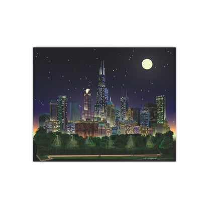 Full Moon Night Chicago [Illustration Art Print]