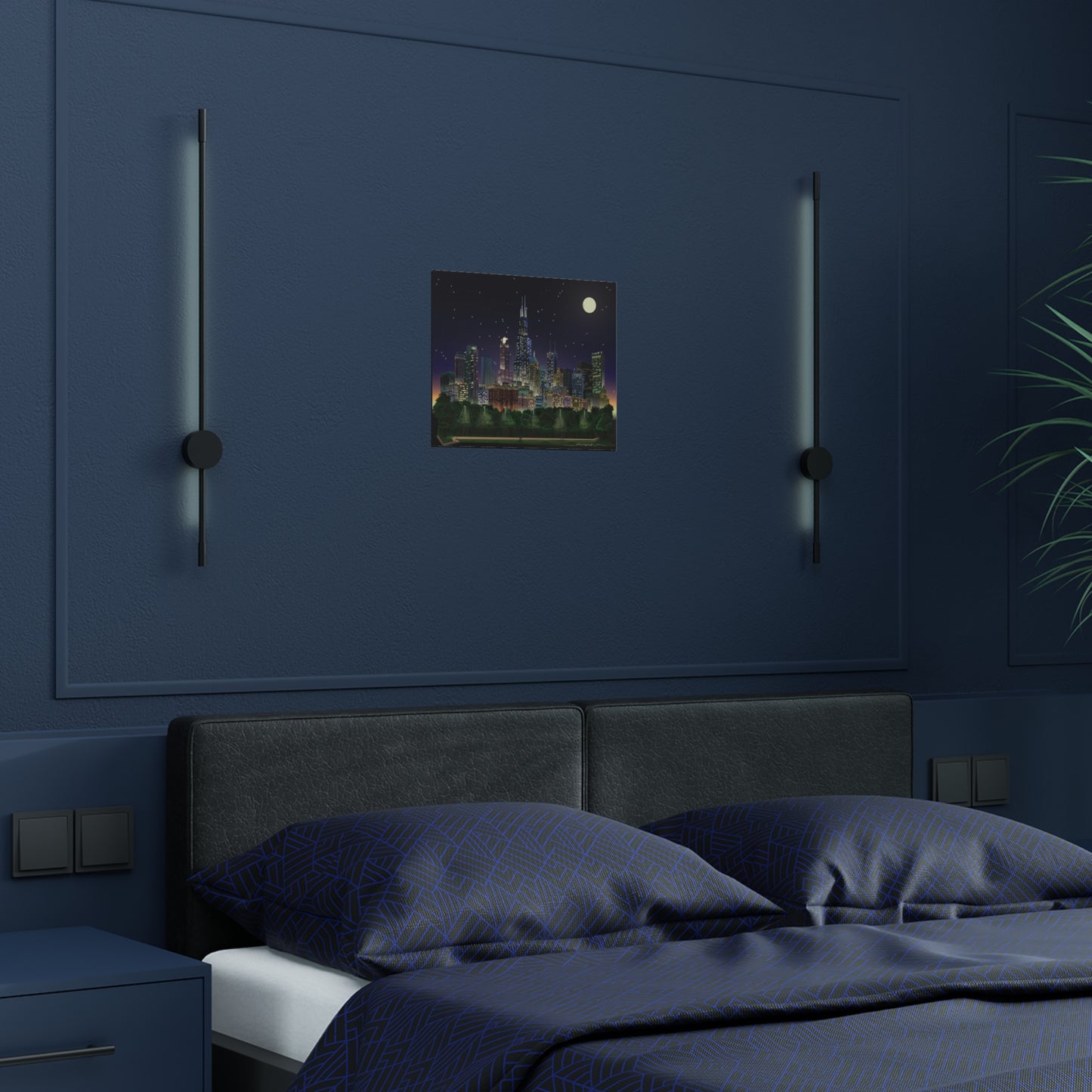 Full Moon Night Chicago [Illustration Art Print]