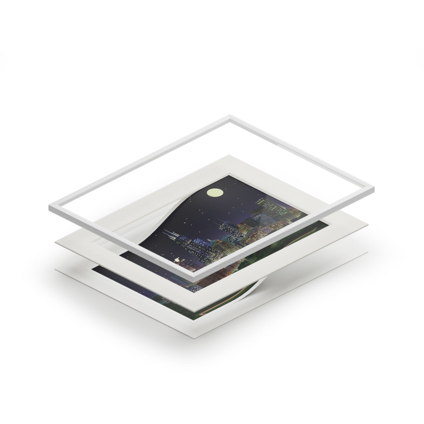 Full Moon Night Chicago [Paper Framed Art Print]