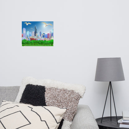 Chicago Summer Seagulls [Illustration Art Print]