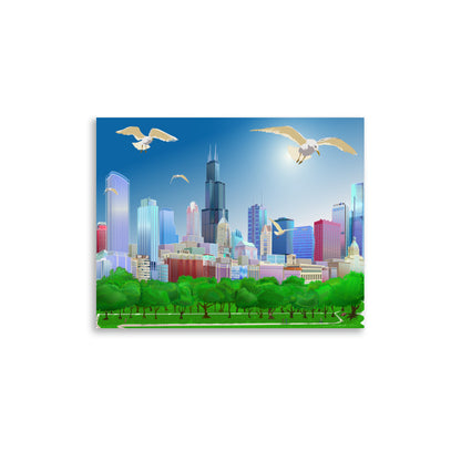 Chicago Summer Seagulls [Illustration Art Print]
