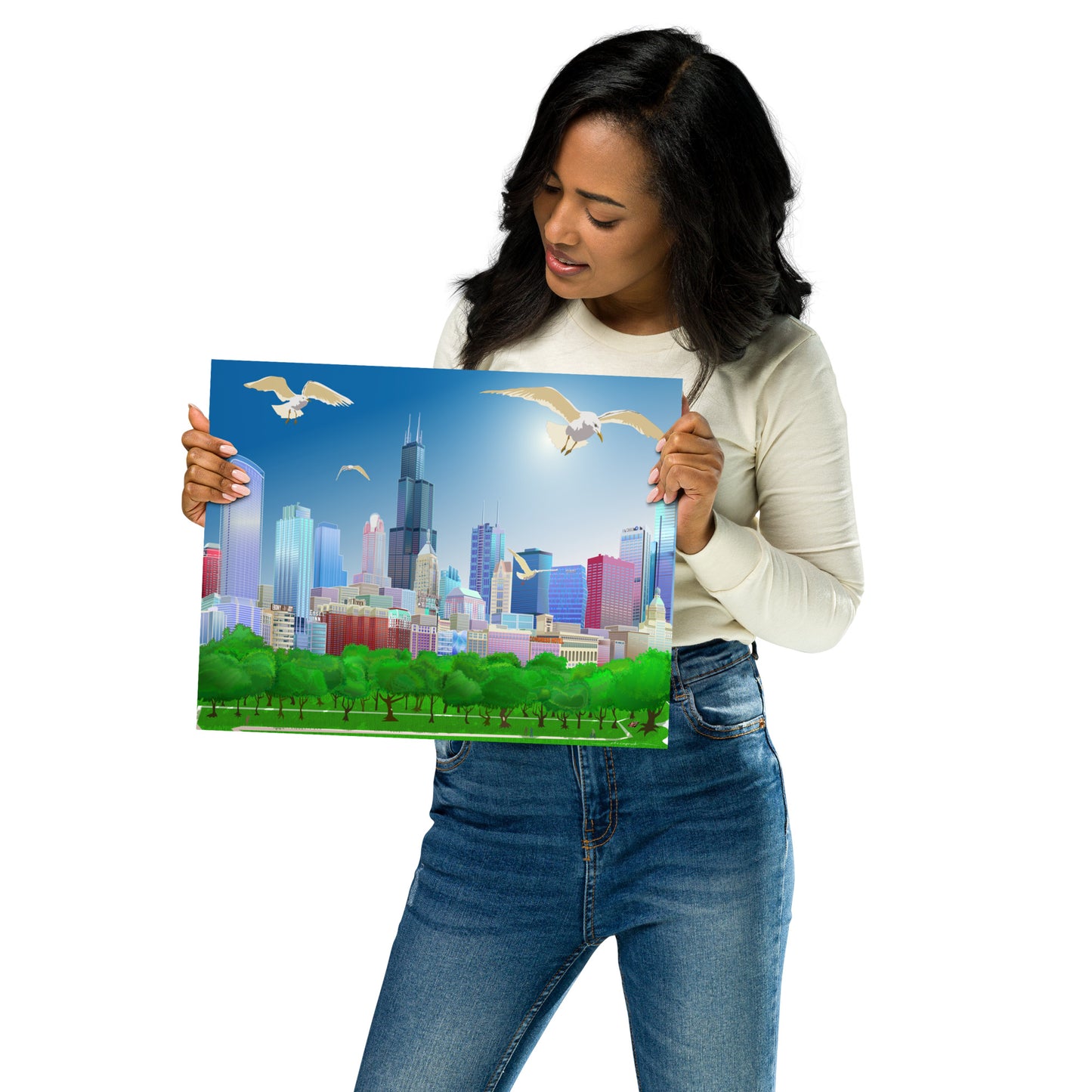 Chicago Summer Seagulls [Illustration Art Print]