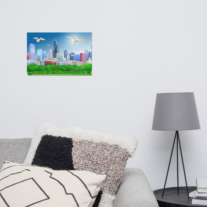 Chicago Summer Seagulls [Illustration Art Print]
