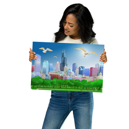 Chicago Summer Seagulls [Illustration Art Print]