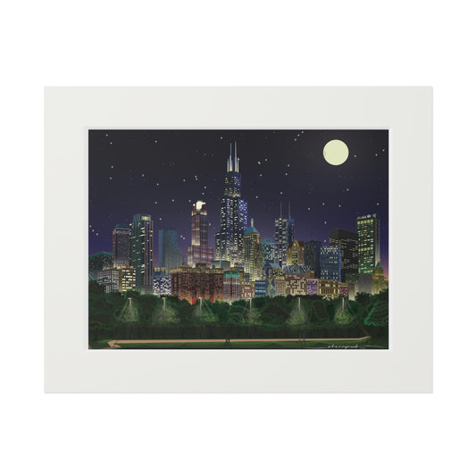 Full Moon Night Chicago [Paper Framed Art Print]