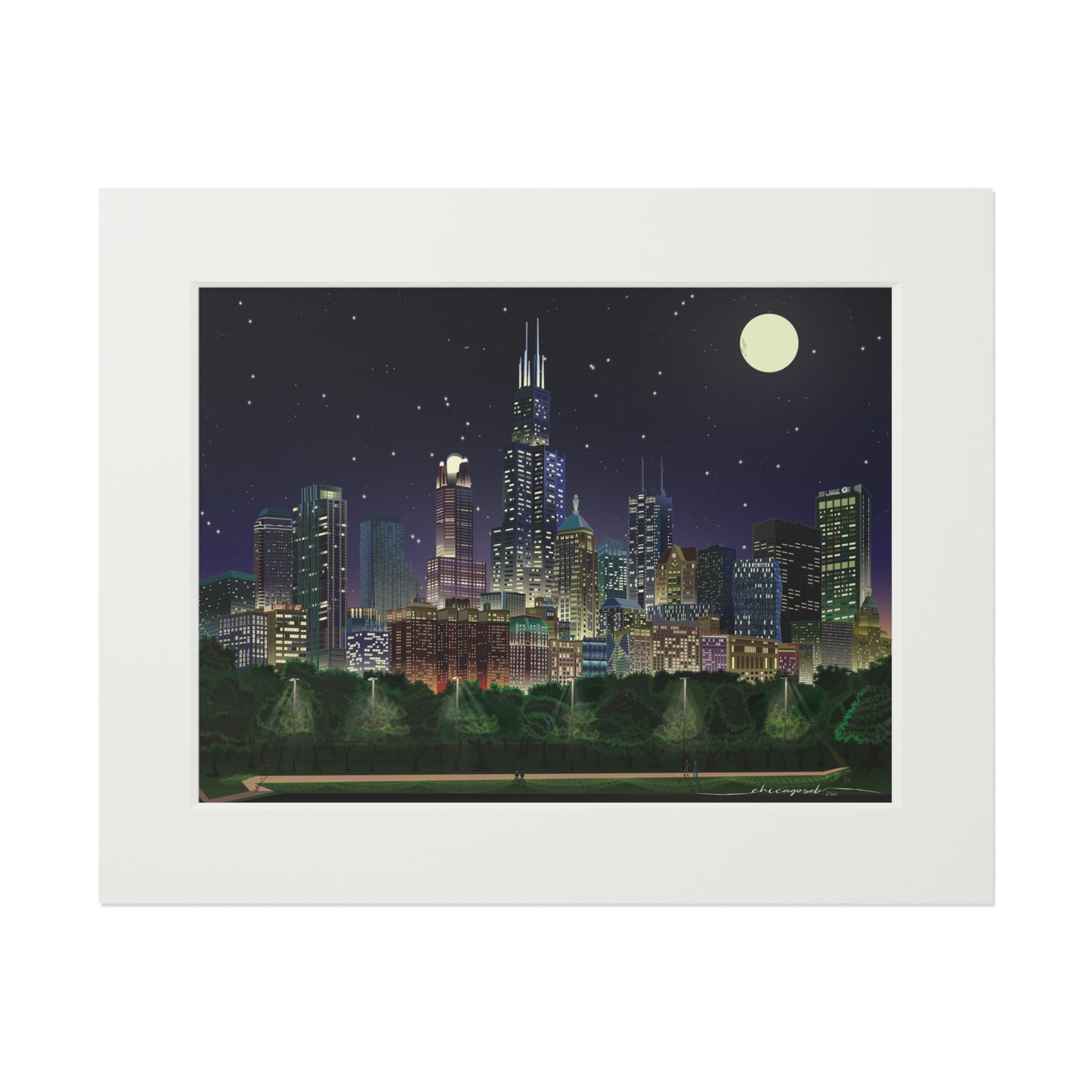Full Moon Night Chicago [Paper Framed Art Print]