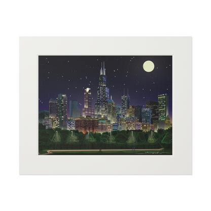 Full Moon Night Chicago [Paper Framed Art Print]