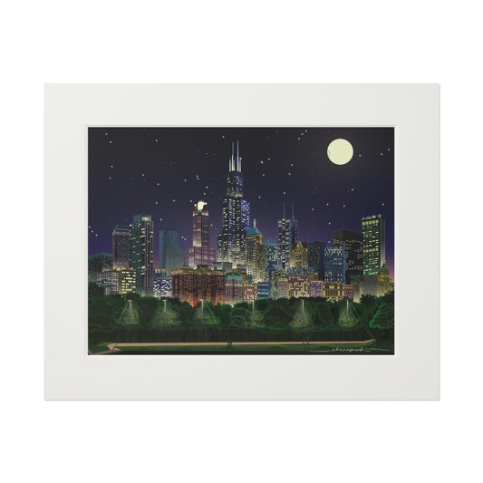 Full Moon Night Chicago [Paper Framed Art Print]