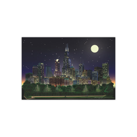 Full Moon Night Chicago [Illustration Art Print]