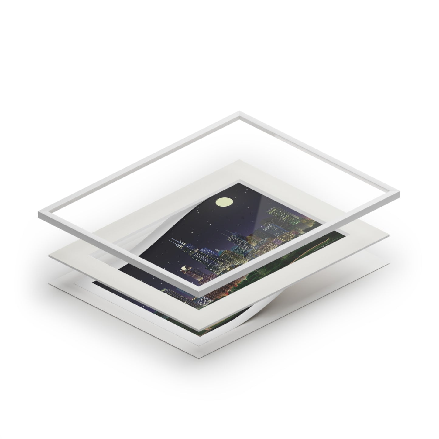 Full Moon Night Chicago [Paper Framed Art Print]