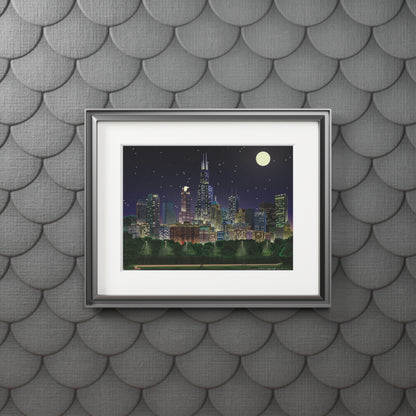 Full Moon Night Chicago [Paper Framed Art Print]
