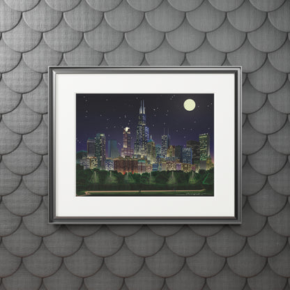 Full Moon Night Chicago [Paper Framed Art Print]