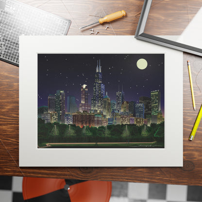 Full Moon Night Chicago [Paper Framed Art Print]