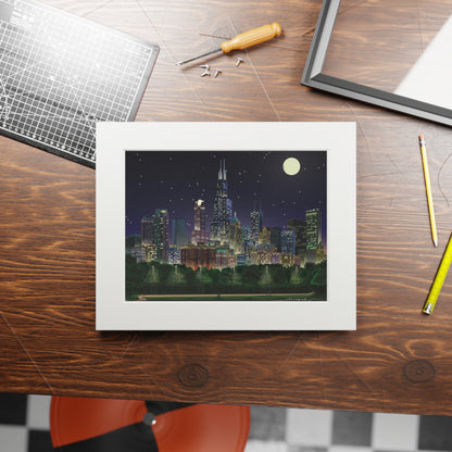 Full Moon Night Chicago [Paper Framed Art Print]