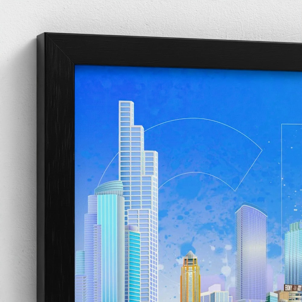 Chicago Summer Seagull Pano [Framed Illustration Art Print]