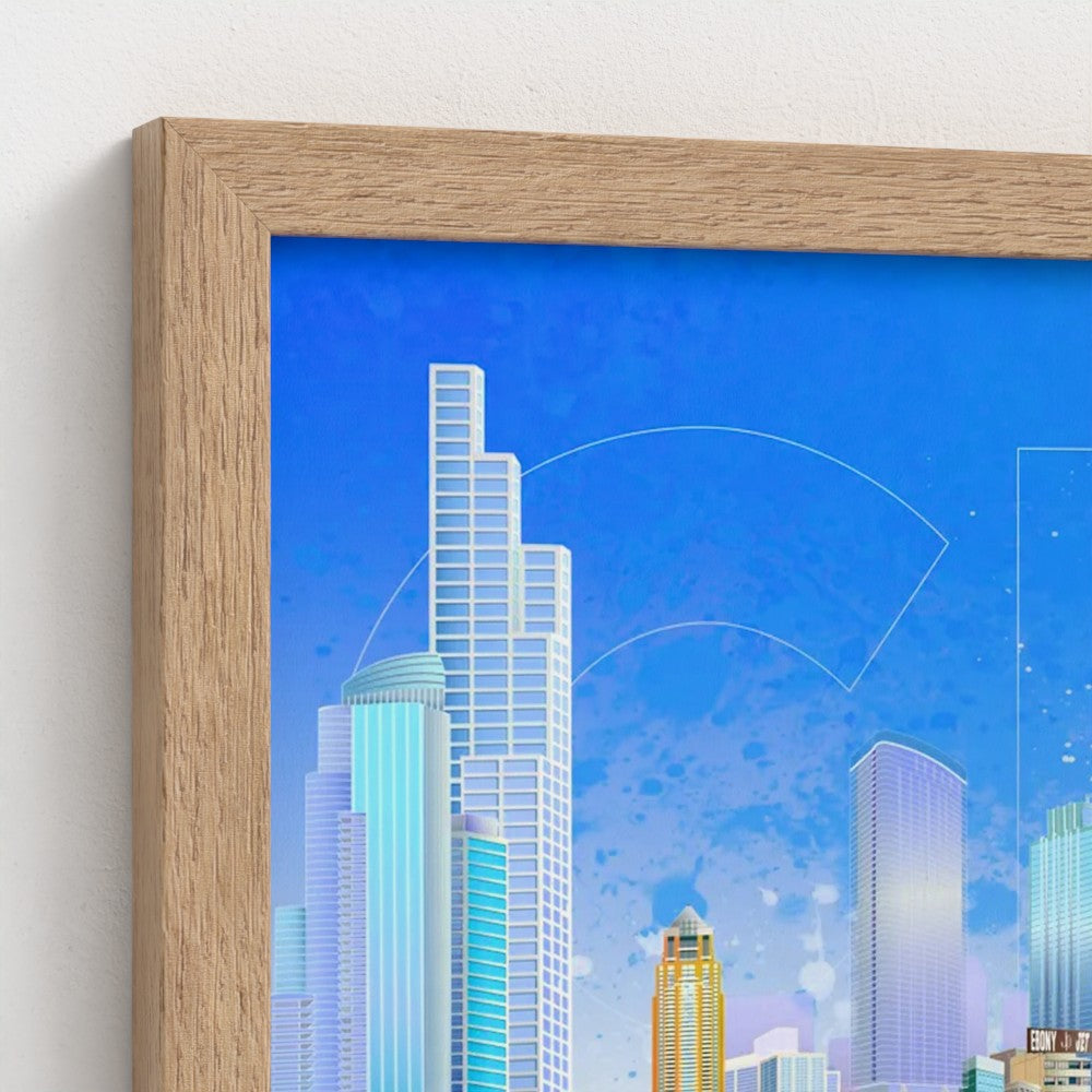 Chicago Summer Seagull Pano [Framed Illustration Art Print]