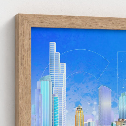Chicago Summer Seagull Pano [Framed Illustration Art Print]