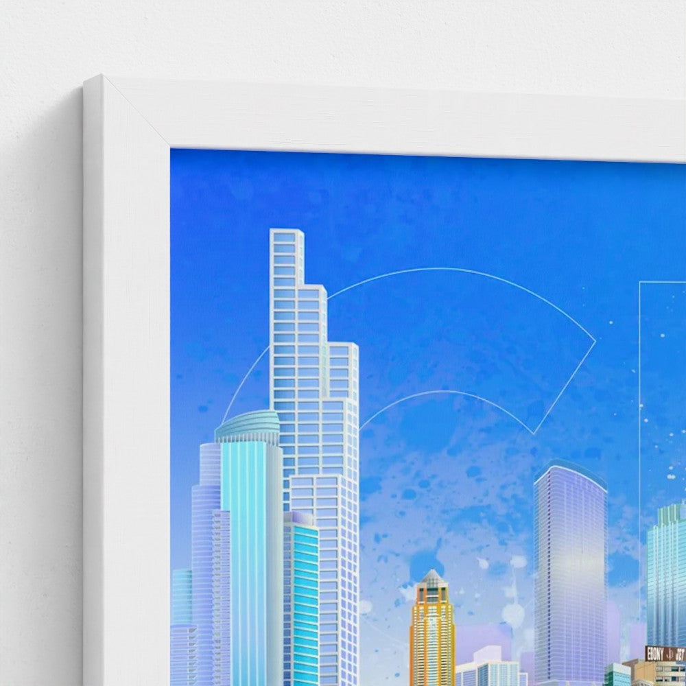 Chicago Summer Seagull Pano [Framed Illustration Art Print]
