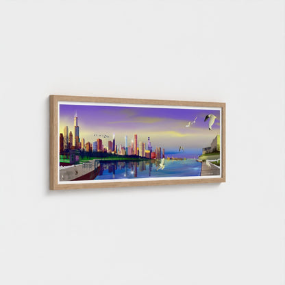 Chicago Winter Sunset Pano [Framed Illustration Art Print]